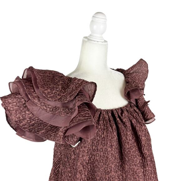 Custommade Kaeyla Ruffle Dress Brown Large NWT - Picture 5 of 11